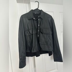Zara Black Leather shirt jacket size s